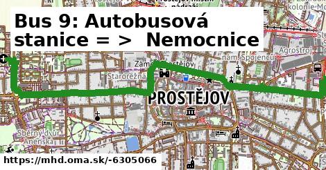 Bus 9: Autobusová stanice = >  Nemocnice