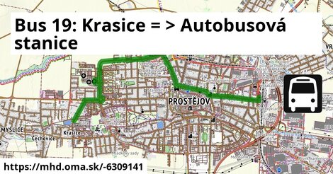 Bus 19: Krasice = >  Autobusová stanice