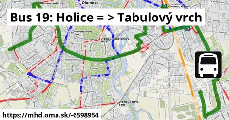 Bus 19: Holice = >  Tabulový vrch