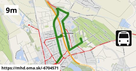 9M: Újhegy, buszforduló = >  Güntner Kft. (Tavasz utca) = >  Vasútállomás = >  Bezerédi utca = >  Városközpont = >  Kossuth tér = >  Mocsai utca = >  Fellner Jakab utca