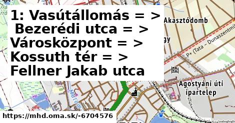 1: Vasútállomás = >  Bezerédi utca = >  Városközpont = >  Kossuth tér = >  Fellner Jakab utca