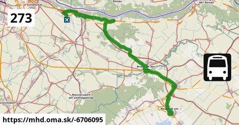 Bus 273: Neusiedl am See Schulzentrum = >  Flughafen Wien Busterminal (über Neusiedl am See Pannonia Shopping Park und Fischamend Bahnhof)