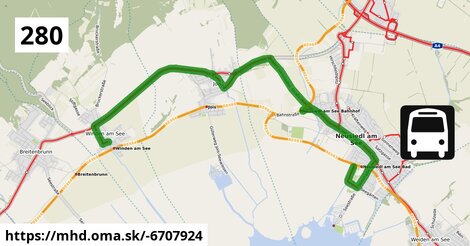 Bus 280: Winden/See Kirchengasse = >  Neusiedl am See Schulzentrum