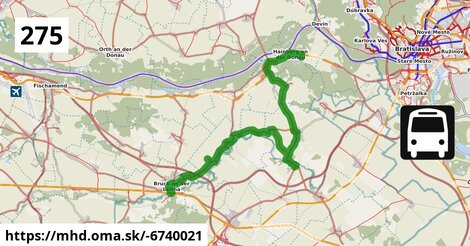 Bus 275: Hainburg an der Donau Landesklinikum = >  Bruck an der Leitha Bahnhof (über Rohrau Untere Hauptstraße und Pachfurth Milchgasse)