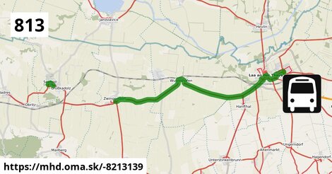 Bus 813: Laa an der Thaya Bahnhof = >  Hollabrunn Bahnhof (über Peigarten bei Haugsdorf Ortsmitte)