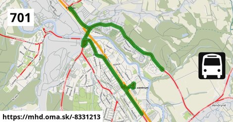 Bus 701: Třinec,Lyžbice,škola = >  Třinec,Dolní Líštná,Sosna nemocnice