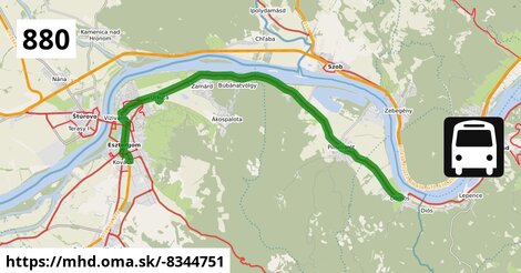 880 "E": Dömös, templom = >  Kettőspince, autóbusz-forduló = >  Esztergom, vasútállomás