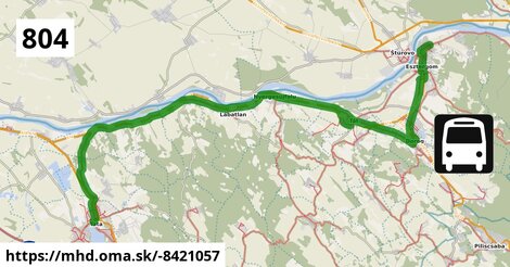 804 "A": Esztergom, Dobozi Mihály utca = >  Esztergom, vasútállomás = >  Tát-Kertváros, alsó = >  Tata, autóbusz-állomás = >  Tatabánya, autóbusz-állomás