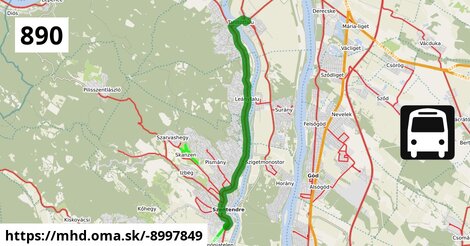 890 "D": Szentendre, autóbusz-állomás = >  Tahitótfalu, Hősök tere