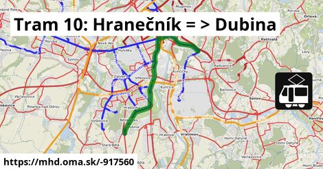 Tram 10: Hranečník = >  Dubina