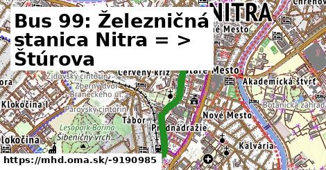 Bus 99: Železničná stanica Nitra = >  Štúrova