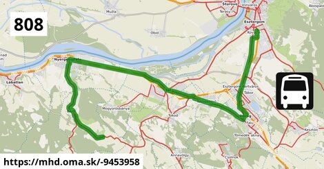 808 "B": Esztergom, vasútállomás = >  Nyergesújfalu, Kossuth Lajos út = >  Bajót, autóbusz-forduló = >  Péliföldszentkereszt