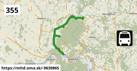 355 "A": Szob, vasútállomás = >  Nagybörzsöny, községháza = >  Perőcsény, autóbusz-forduló = >  Drégelypalánk, vasútállomás