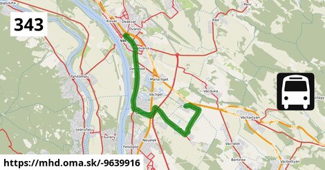 343 "B": Vác, autóbusz-állomás = >  Csörög, Béke tér