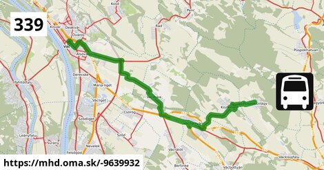 339 "B": Vác, autóbusz-állomás = >  Váchartyán, vasútállomás = >  Püspökszilágy, általános iskola