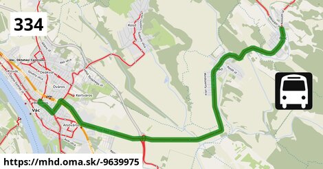 334 "M" v: Penc, acsai elágazás = >  Vác, autóbusz-állomás