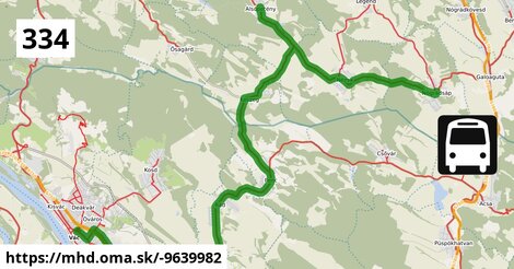 334 "D" v: Nógrádsáp, vegyesbolt = >  Alsópetény, községháza = >  Vác, autóbusz-állomás