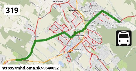 319 "A": Budapest, Újpest-Városkapu IV. kerület = >  Fót, Auchan Áruház = >  Csomád, Ősz utca = >  Erdőkertes (Háromház), autóbusz-állomás