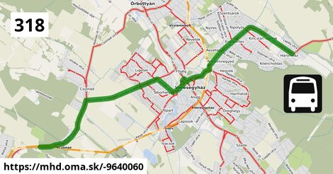 318 "A": Budapest, Újpest-Városkapu IV. kerület = >  Fót, Auchan Áruház = >  Csomád, Ősz utca = >  Galgamácsa, Újtelep