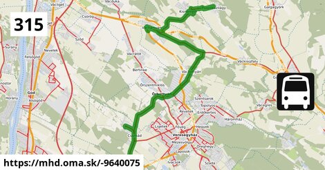 315 "C": Budapest, Újpest-Városkapu XIII. kerület = >  Csomád, Templom utca = >  Váchartyán, vasútállomás = >  Püspökszilágy, általános iskola