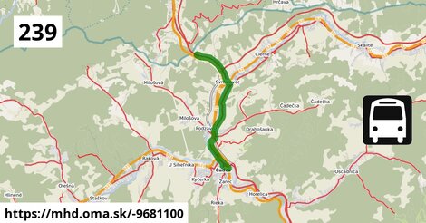 Bus 239: Svrčinovec, Zatky = >  Čadca, Pribinova ul.