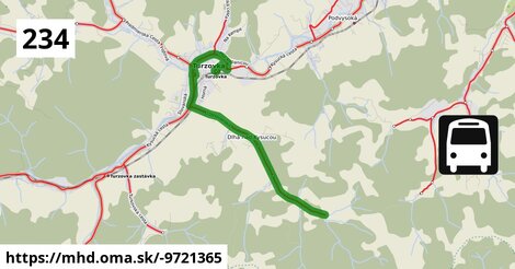 Bus 234: Turzovka, žel. st. = >  Dlhá nad Kysucou, Bučník