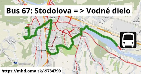 Bus 67: Stodolova = >  Vodné dielo