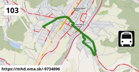 Bus 103: Kysucké Nové Mesto, Dom potravín = >  Radoľa, ZŠ = >  Kysucké Nové Mesto, Schaeffler I.