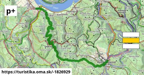 P+ (Pilisszentlászló, Honvéd utca – Tüskés-hegy – Akasztó-hegy, Varga-lósz – Kecskehát-rét – Dömös)