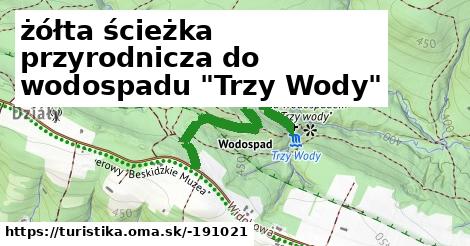 żółta ścieżka przyrodnicza do wodospadu "Trzy Wody"