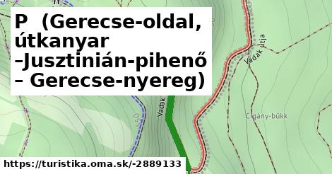 P+ (Gerecse-oldal, útkanyar –Jusztinián-pihenő – Gerecse-nyereg)