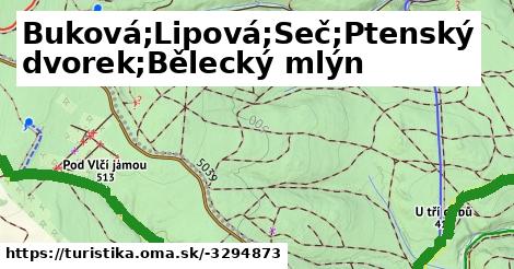 Buková;Lipová;Seč;Ptenský dvorek;Bělecký mlýn