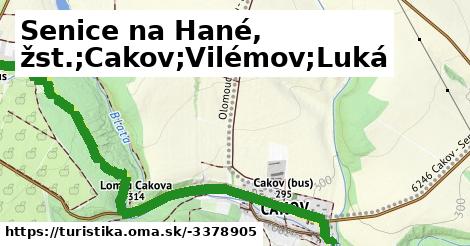 Senice na Hané, žst.;Cakov;Vilémov;Luká