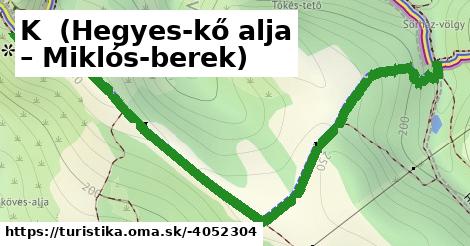 K+ (Hegyes-kő alja – Miklós-berek)