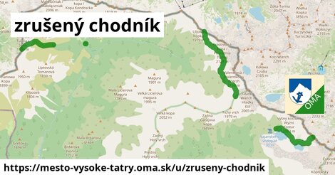 zrušený chodník, mesto Vysoké Tatry